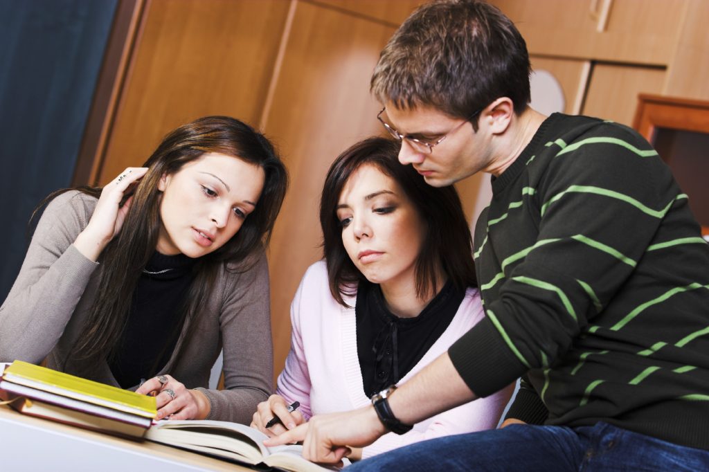 Young students studying together