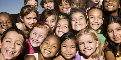 Portrait of happy kids, smiling, outdoors